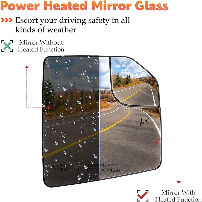 Passenger Side Heated Mirror Glass Fits for Ford F-150 2015 2016 2017 2018 2019 2020 Right Convex with Blind Spot Mirror Replacement for FL3Z17K707A