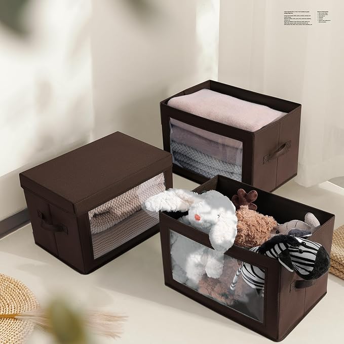 Homsorout Foldable Storage Boxes with Clear Window - Clothes Organizers and Decorative Bins with Lid, Fabric Storage Cube, Ba