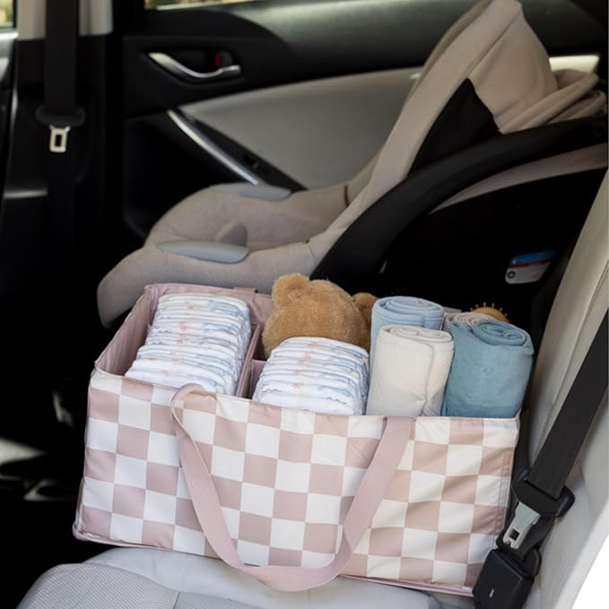 Tiny Twinkle Diaper Caddy Organizer | Foldable Baby Storage Basket with Removable Divider | Waterproof & Mess-Proof Fabric, P