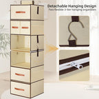 Hanging Closet Organizer 6-Shelf, Upgrade Hanging Shelves for Closet with 5 Removable Drawers & Side Pockets, Hanging Shelf O