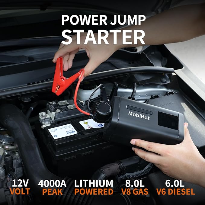 4000A Jump Starter with Air Compressor,74Wh Battery Jumper Starter Portable with LED Display,12V 4-in-1 Jump Box Pack (10L