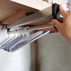 Pull Out Clothes Hanger Rail Rack - With 2 Sliding Rails Adjustable Extendable Clothes Rail, Extendable Pull Out Closet Rod, 