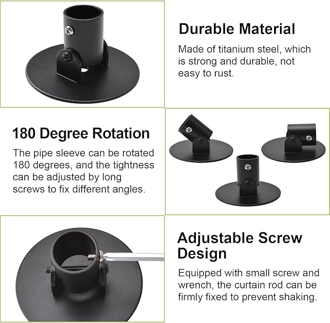 Adjustable Shower Curtain Rod Bracket for Slanted Wall, 2Pcs Titanium Steel Shower Curtain Rod Single Swivel Flange Heavy Dut