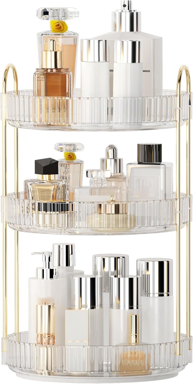 YCIA&DONE 360 Rotating Makeup Organizer and Storage for Vanity Countertop 3 Tiers, High Capacity Cosmetic Skincare Perfume Or