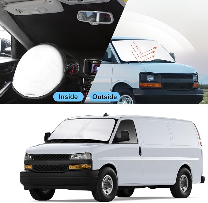 TINGLU Sun Shade for Chevrolet Express Cargo Van 1500, 3500, 4500, LS, LT Winter 1996-2025 2026 Accessories Windshield Sun Shade Window Shade UV Rays Protection Sun Visor Cover