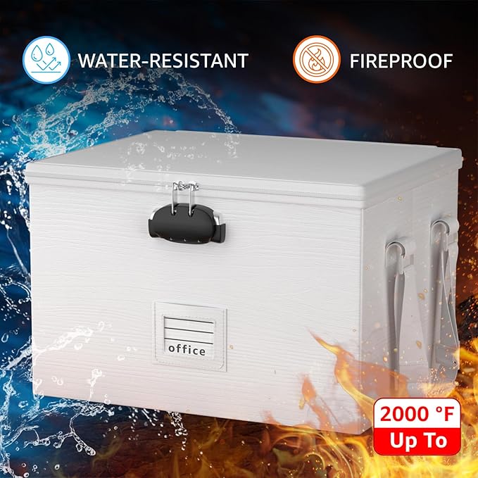 ROSONG Fireproof Document Box File Organizer - Waterproof Locking Filing Portable Storage Box with Handle for Hanging Letter/