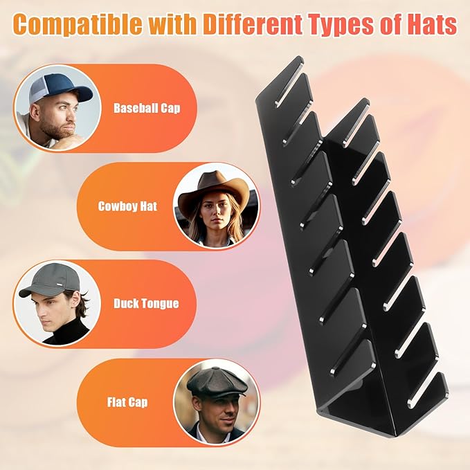 Hat Stand for Baseball Caps, 2 Pack No Install Acrylic Hat Organizer for 14 Baseball Caps Storage Organizer, Hat Racks Hat Ho