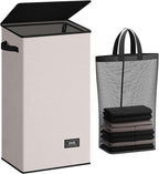 SOLEDI Laundry Hamper with Lid 100L Large & Tall Collapsible Laundry Basket, Clothes Hamper with Bag Removable Easy to Carry,
