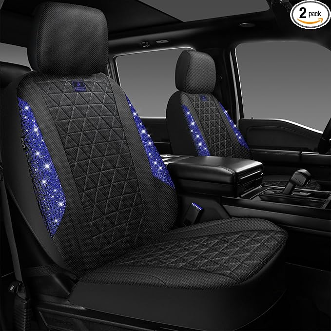 CAR PASS Oxford Bling Diamond Car Seat Covers 2 Front Interior Sets, Waterproof Shining Glitter Sparkly Crystal Universal Arm