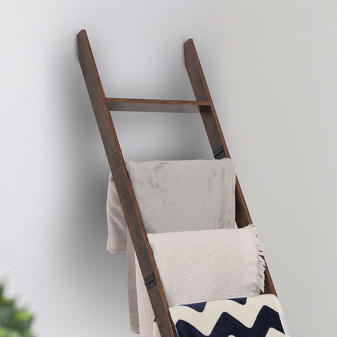 Blanket Ladder for Living Room and Bedroom, 5ft 8 inch, 6-Tier Wall Leaning Laminate Snag Free Construction (Rustic Hickory) 