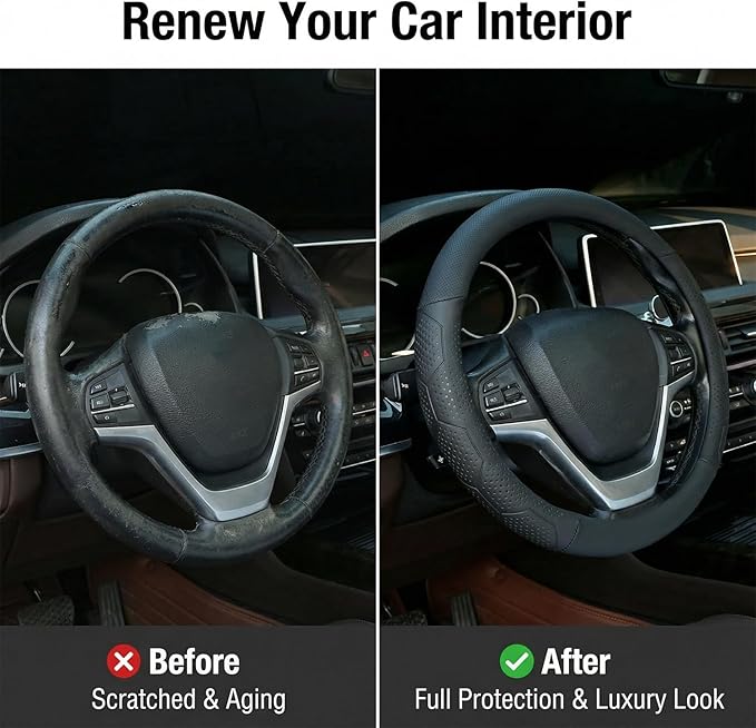Leather Steering Wheel Cover for Chevy Silverado 1500 2500 3500, for GMC Sierra 1500 2500 3500, for Toyota RAV4 Corolla Camry