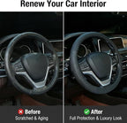 Leather Steering Wheel Cover for Dodge Ram 1500 2500 3500/ for Ford F150 F250 F350/ for Toyota Tacoma 4Runner Tundra, 15.5-16