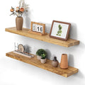 Wood Floating Shelves 36 Inch Long, Rustic Solid Elm Wood Shelves for Home Decor, 8 Inch Deep Wall Shelf with Invisible Brack