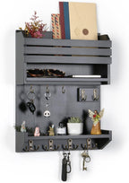 Key Holder, Wall Mounted Mail Organizer, Keys Holder on Wall with 9 Key Hooks, Black