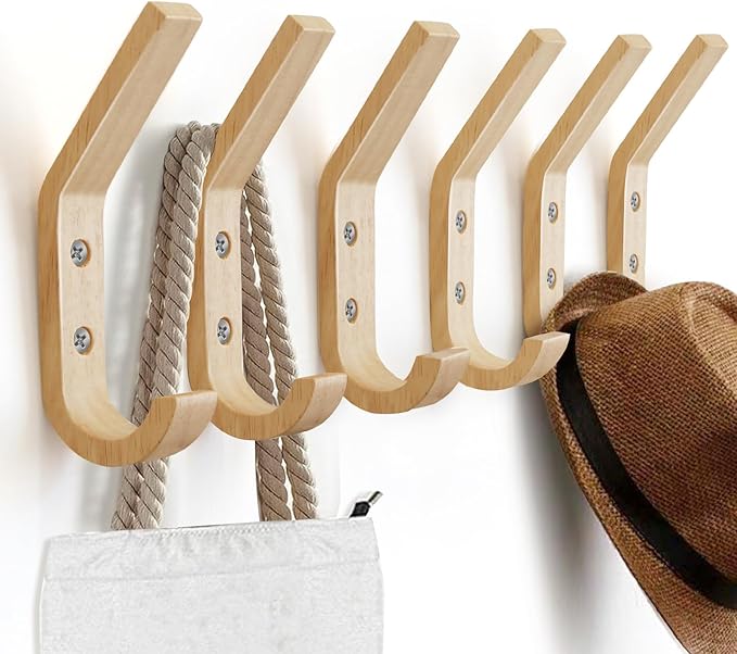 Wooden Coat Hooks Wall Hooks,Natural Oak Wood Hooks Decorative Vintage Wood Wall Hooks Organizer Heavy Duty Wall Mounted Hook
