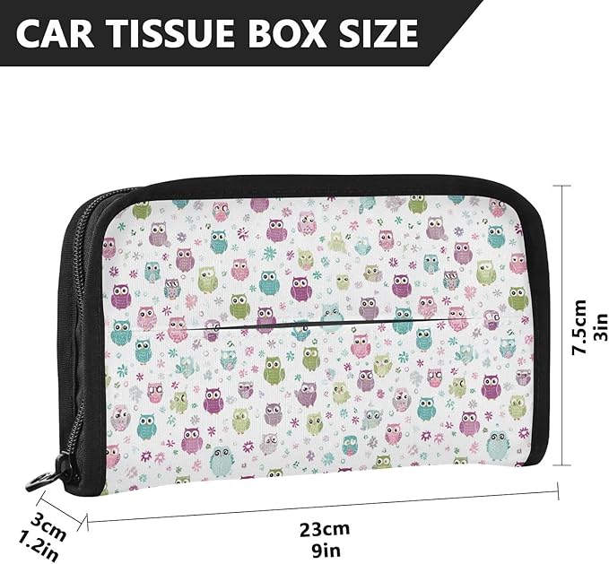 Car Tissue Holder Car Visor Organizer Tissue Box Holder for Car Sun Visor Organizer with Car Vehicle Accessories Essentials Interior for Women Men Kawaii Owls and Flowers