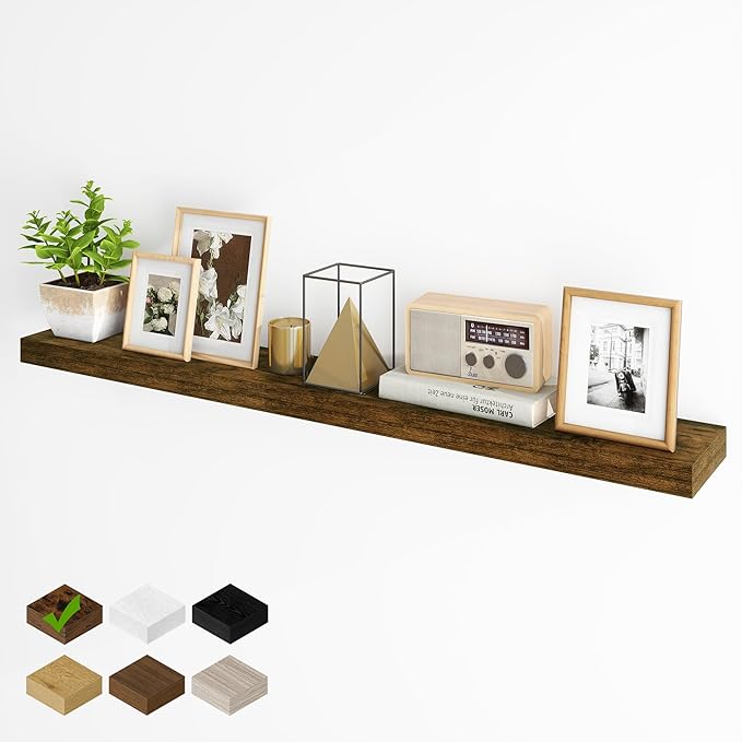 Fun Memories 55 Inch Fireplace Mantel - Long Floating Shelf, Wall Mounted Farmhouse Display with Invisible Heavy Duty Metal B