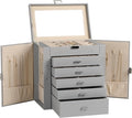 Frebeauty Large Jewelry Box,6-Tier PU Leather Jewelry Organizer,Multi-functional Storage Case with Mirror,Accessories Holder 