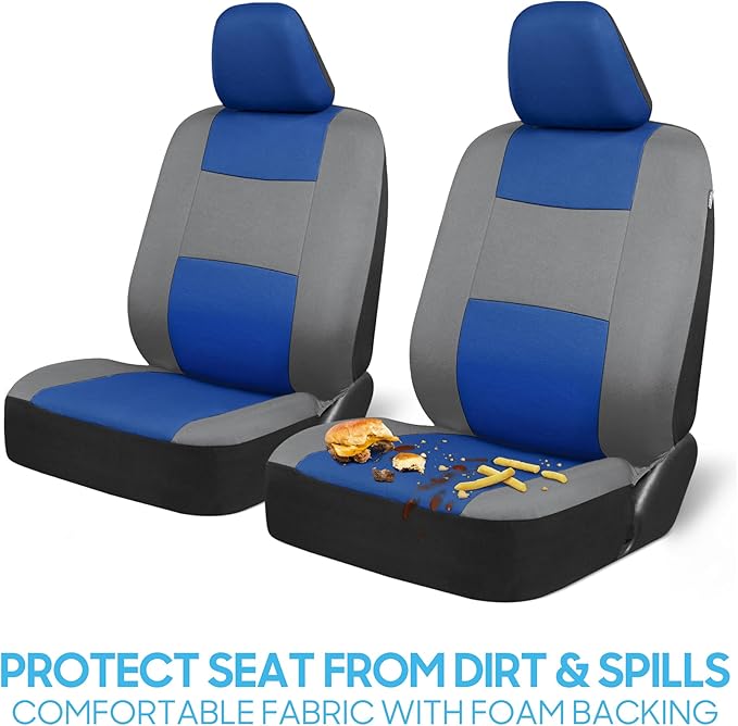 BDK PolyPro Car Seat Covers Full Set in Blue & Gray – Front and Rear Split Bench Seat Covers for Cars, Easy to Install Car Se