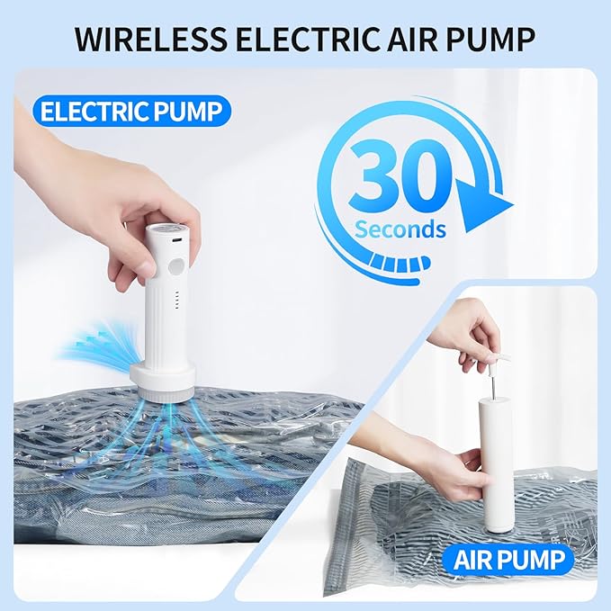20 PCS Vacuum Seal Bags for Clothing with Electric Air Pump, Compression Space Saver, Vacuum Storage Bags for Luggage, Travel