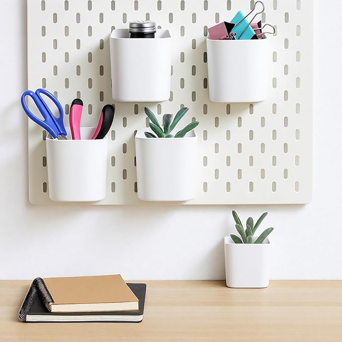 4Pack Pegboard Accessories, Pegboard Cups with Hooks 2.9 x 3.5 x 3.2 Inch Pegboard Bins Accessories Top Storage Containers Pe