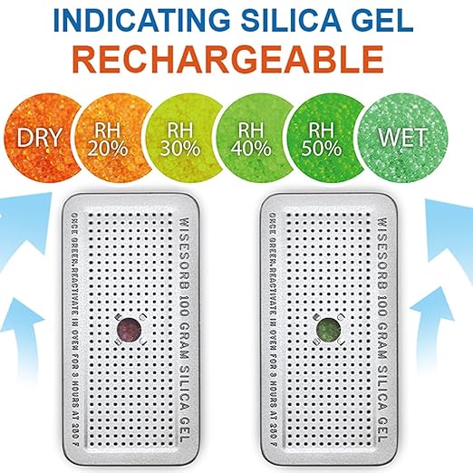 100 Gram 2 Pack Indicating Silica Gel Canister, Gun Safe Dehumidifier (Orange to Green), Reusable Desiccant Canister Dehumidi