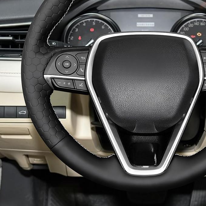 MEWANT Breathable Hand Sewn Car Steering Wheel Cover for Toyota Camry 2018-2019 / Toyota Avalon 2019 / Toyota Corolla 2019-2020 / Toyota RAV4 2019 Steering Wheel Accessories
