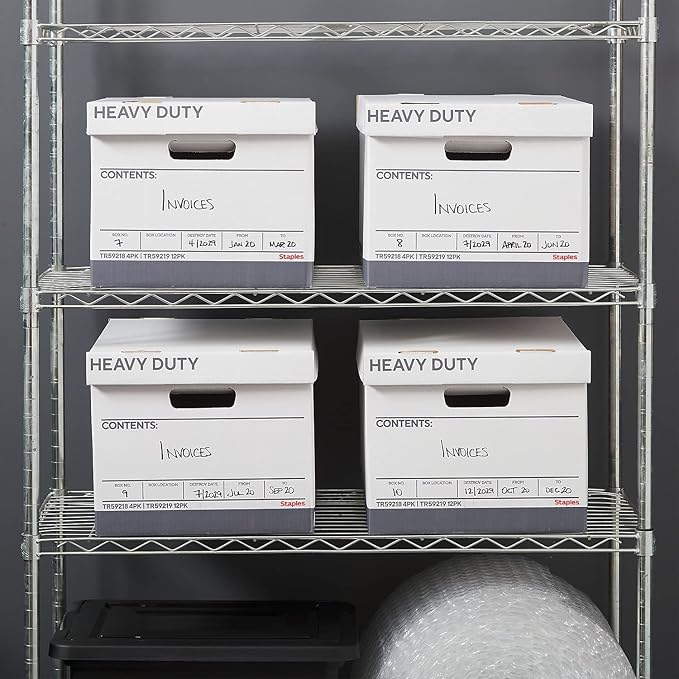 Staples Storage & Filing Box, Heavy-Duty with Handles & Removable Lid, Letter & Legal Size Documents, Stackable, 12-Pack, Whi