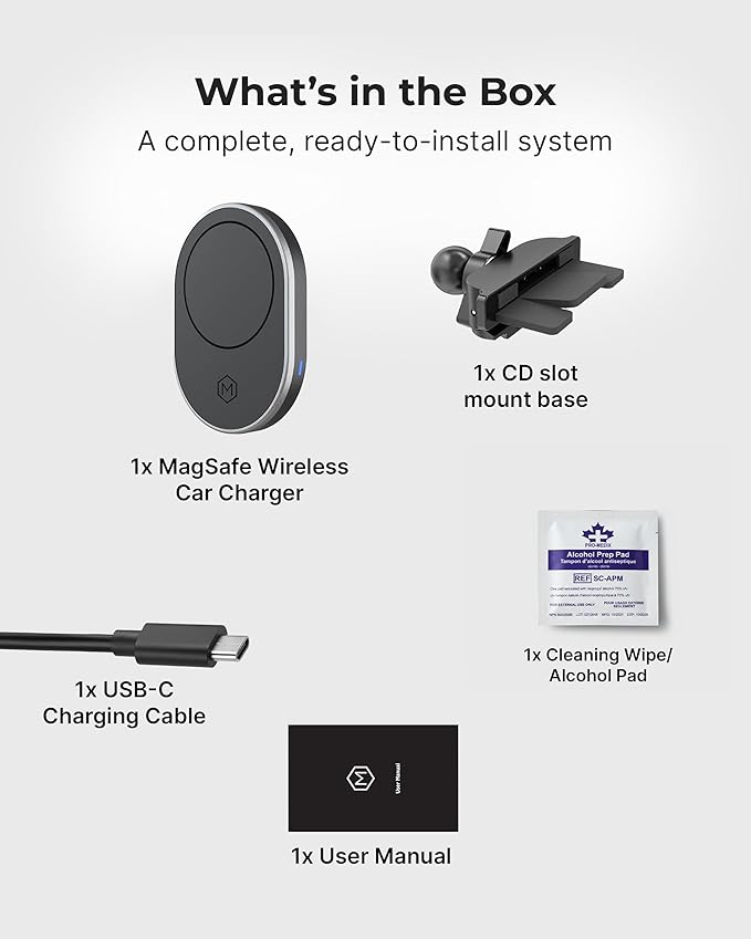 15W MagSafe Car Mount CD Slot Charger, Wireless Car Charger Phone Holder, Magnetic CD Mount Charger with N52 Magnet, Fast Charging, 360 Rotation, Compatible with iPhone 14/15/16/17/Galaxy
