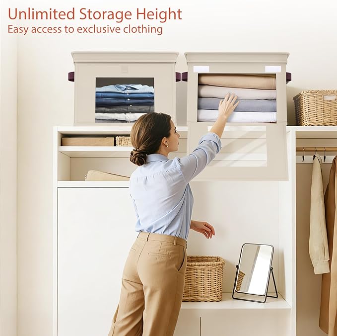 Univivi Storage Bins with Lids, Large Closet Organizers and Storage with Handles & Window, Foldable Fabric Storage Cubes with