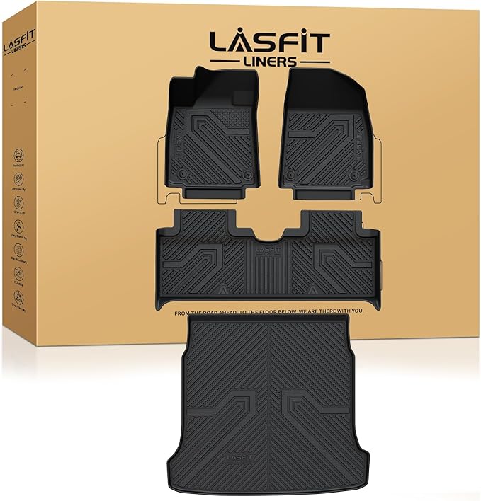 LASFIT Floor Mats & Cargo Mats Fits for Hyundai Ioniq 6 2025 2024 2023, All Weather TPE Custom Fit Floor Liners for 1st and 2nd Rows Car Mats & Trunk Mats, Black