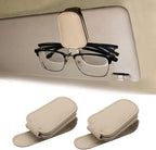 2 Pack Leather Car Visor Sunglass Holder, Magnetic Leather Glasses Eyeglass Hanger Clip for Car, Sunglass Clip Glasses Holder for Car Visor（Beige）