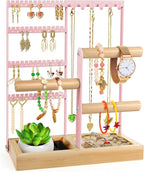 Godboat Jewelry Organizer - Earring Holder with 48 Holes, 6 Hooks Necklace Organizer, Bracelet and Ring Stand with Jewelry Bo