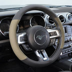 BDK Two Tone Perforated PU Leather Steering Wheel Cover for Car Van SUV Truck, 14.5 to 15 inch, Standard, Beige