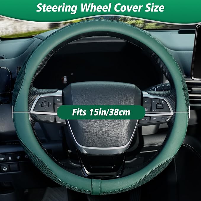 ZHOL Green Steering Wheel Cover,Soft Microfiber Leather,Non-Slip and Breathable Car Steering Wheel Cover for All Season,Unive
