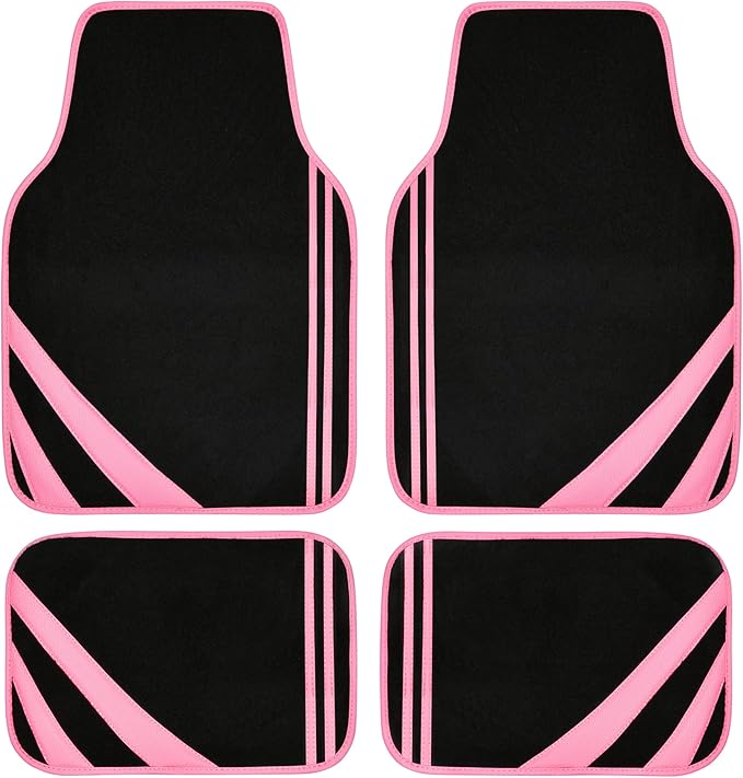 CAR PASS Pink Edge Faux Leather Car Floor Mats Universal Car Carpet Mats with Double Stitch Line Anti-Slip Backing Design, fo