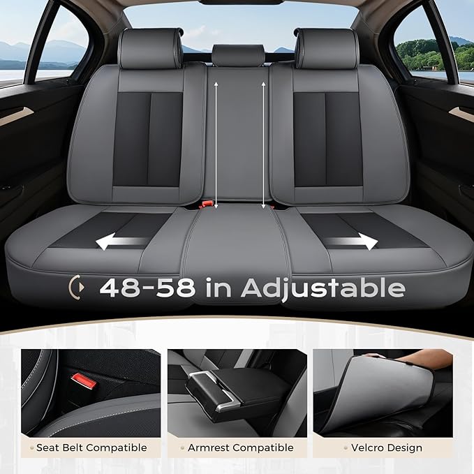 Coverado Seat Covers, Car Seat Covers Full Set, Leather Seat Covers for Cars, Car Seat Protector, Gray Car Seat Covers Front 
