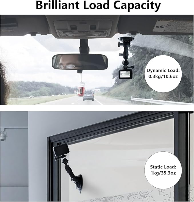 HSU Car Suction Cup Mount for GoPro/Insta 360/DJI Osmo Action Camera, Car Window Holder with 1/4-20 Ball Joint Thread, Perfect for Boats Vehicle Windshield & Window