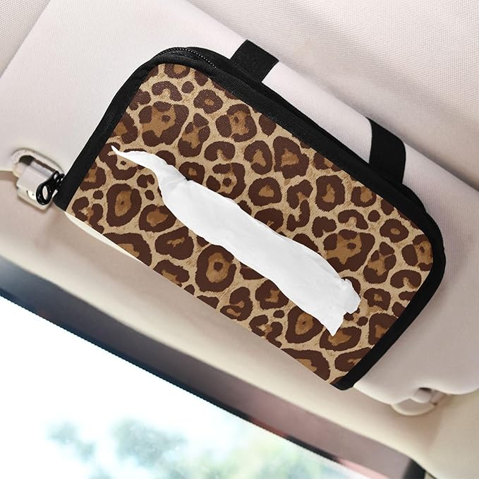 Car Tissue Holder Car Visor Organizer Tissue Box Holder for Car Sun Visor Organizer with Car Vehicle Accessories Essentials Interior for Women Men Light Leopard Print