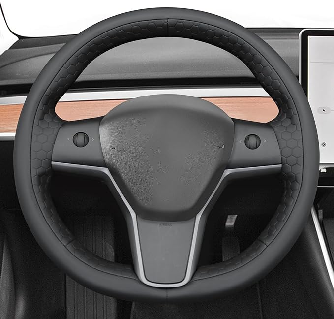 MEWANT Tesla Model 3/Model Y Hand Stitched Steering Wheel Cover for Tesla Model 3 2017-2023 / Model Y 2020-2023 for Tesla Model 3/Y Accessories(3D Style)