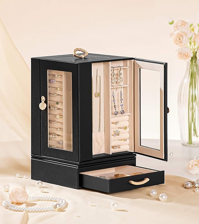 Enthralite Jewelry Box large for Dresser: Women Necklace Ring Storage Organizer with Compartments - Elegant Earring Holder Di