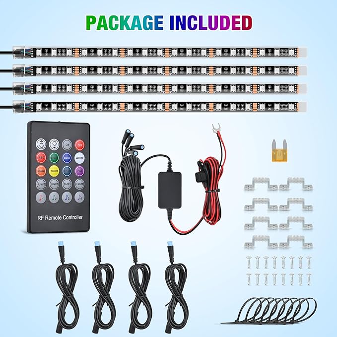 Nilight 4Pcs 12inch LED Grille Lights 72 LEDs RGB Multi Color Exterior Lighting Kit DIY Sound Active Function Music Mode with APP Control and Remote for Cars Van SUV Truck