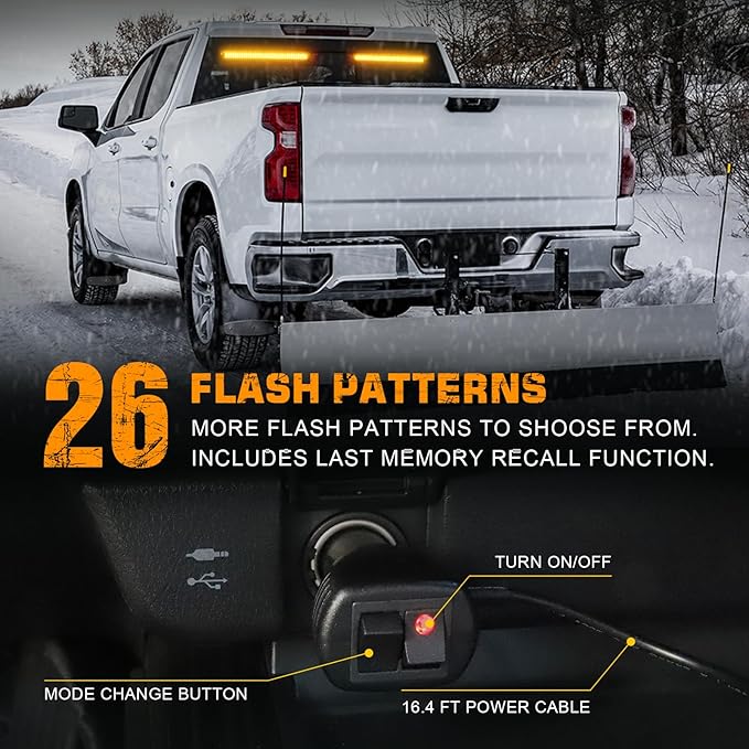 XRIDONSEN 2 in 1 Emergency Strobe Traffic Advisor Amber Light Bar 144 LED Warning Safety Interior Front Dash Windshield Rear Window Lights for Plow Trucks Construction Vehicles SUV (2X 17.7 inch)
