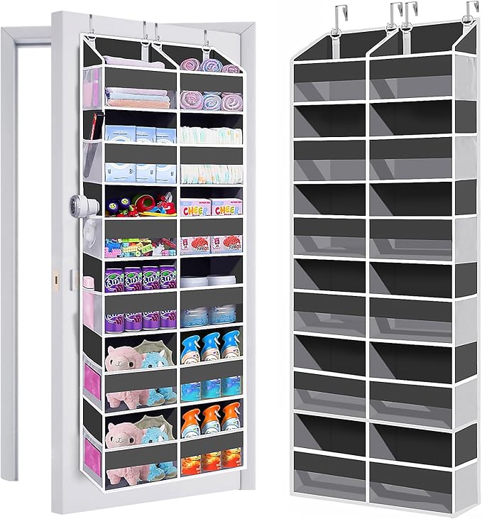 UVIAHOMI Heavy Duty Over The Door Organizer 6 Tiers, Extra Large Behind Door Storage of 12 Big Front & 12 Mesh Pockets, 80lb 