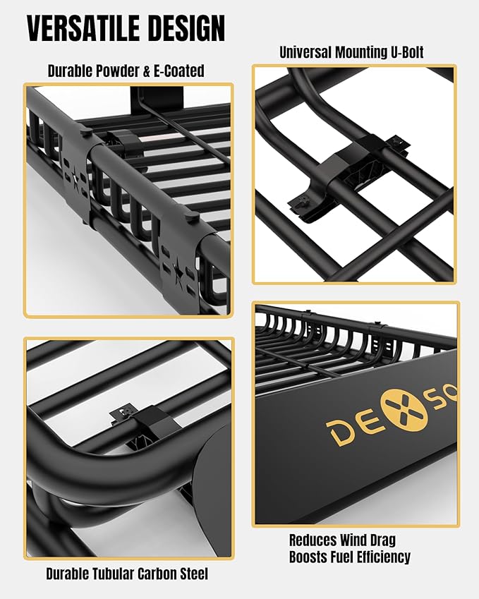 DEXSO 64" x 39" Universal Roof Rack Basket, 200 Lbs Capacity Rooftop Cargo Carrier Basket with Extension Heavy Duty Luggage Holder Rack for SUVs, Trucks, Vehicles