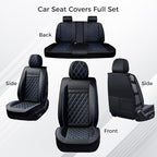Huidasource Seat Covers Full Set, Nappa Leather Seat Cover, Hollowed-Out Side Compatible with Airbags Child Seat, Velcro Adju