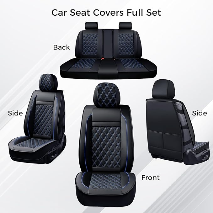 Huidasource Seat Covers Full Set, Nappa Leather Seat Cover, Hollowed-Out Side Compatible with Airbags Child Seat, Velcro Adju
