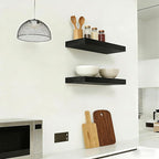 15.7 inch Black Floating Shelves Set of 2, Solid Wood Wall Mounted Shelves, Heavy Duty Display Storage Shelves for Bedroom, L