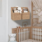 Wicker Hanging Storage Basket (10,5"Lx6,5"Wx13"H), Set of 2 Wall Baskets, Water Hyacinth Baskets, Wall Decor Hyacinth Basket 