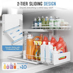 Under Sink Organizer Upgrade To Professional Rails,2-Tier Dual Pull Out Cabinet Storage,Height Adjustable Slide Out Drawers F